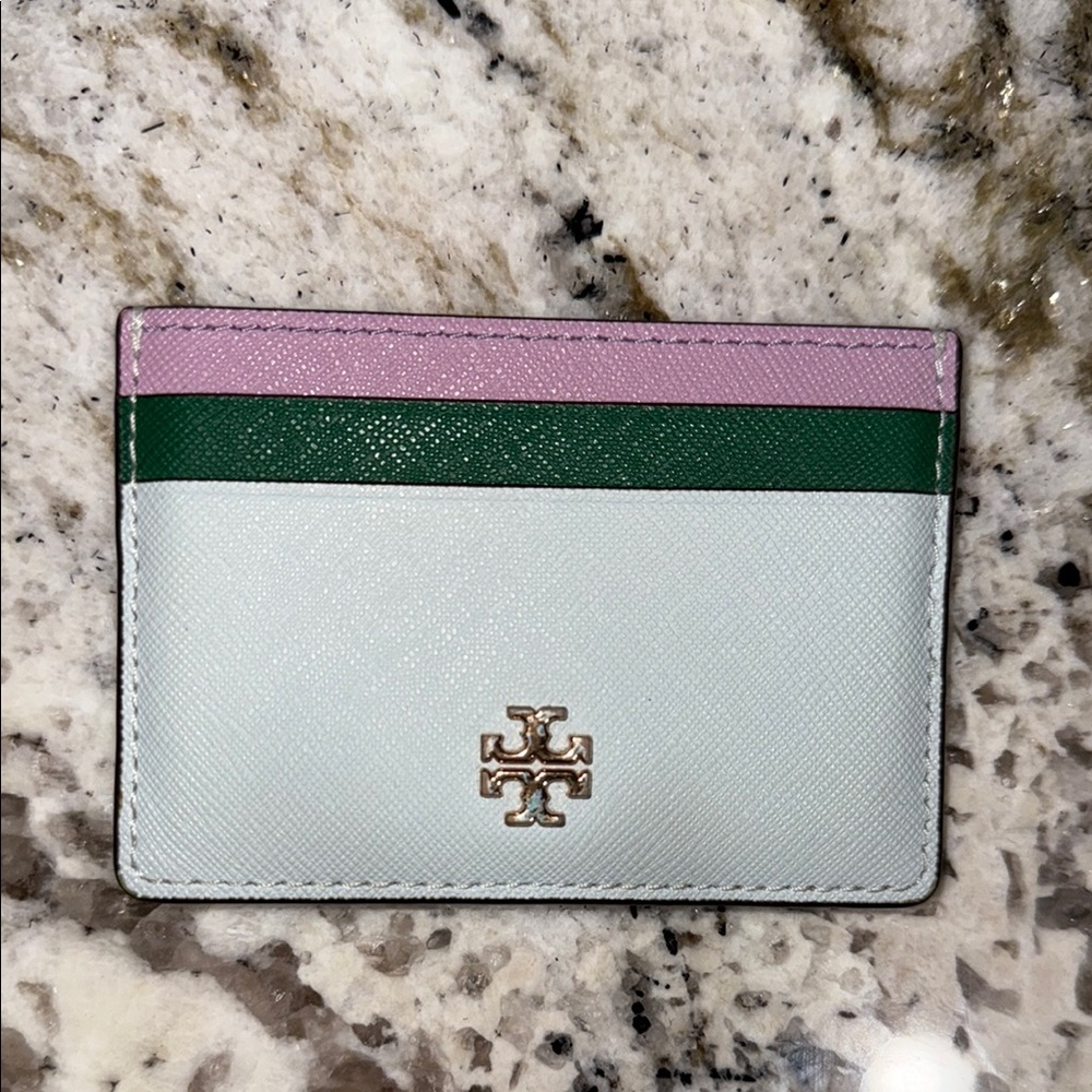 Tory Burch Pink, Green, and White Card Holder